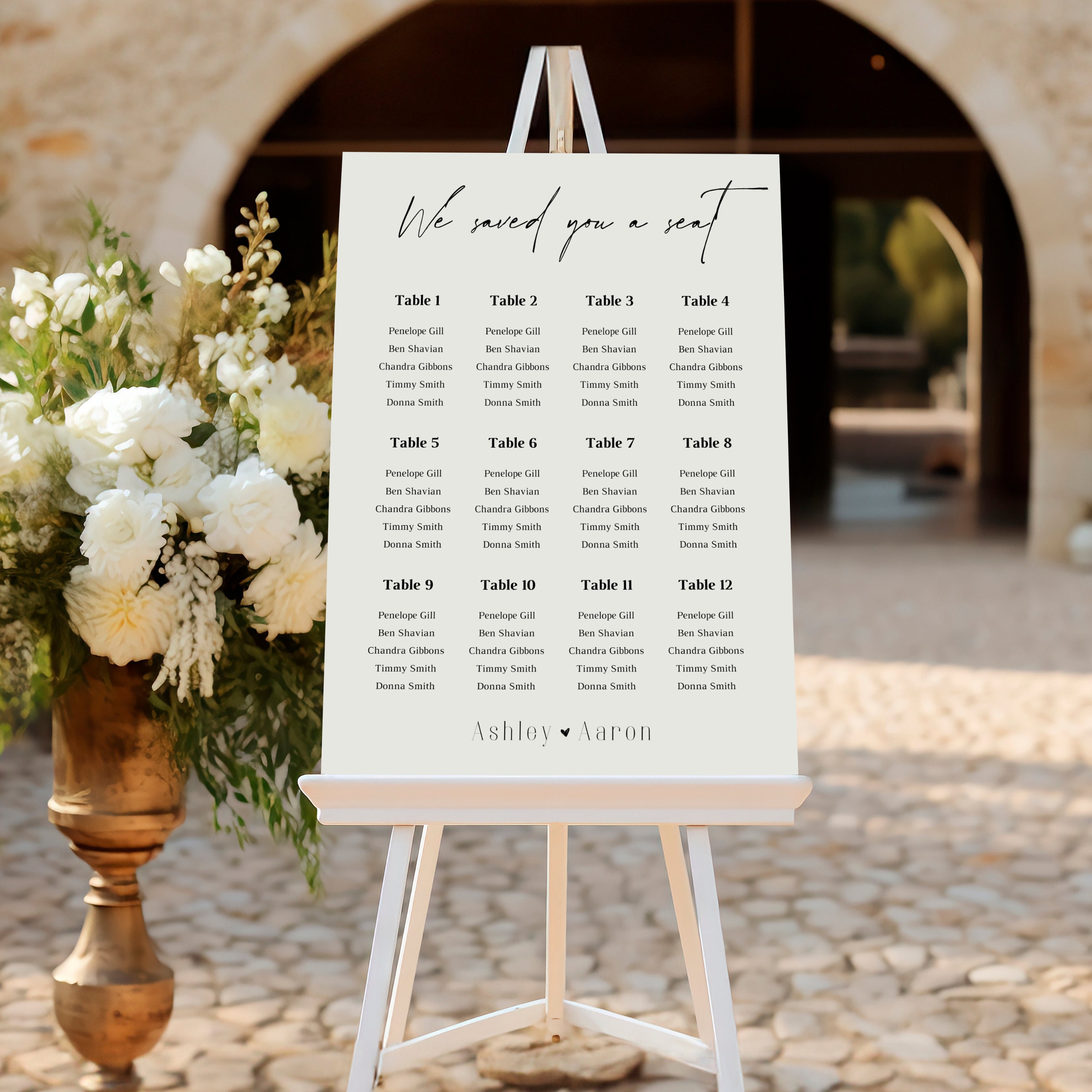Seating Chart Write In Elegant Wedding Seating Chart, Personalized Reception Seating Plan ...