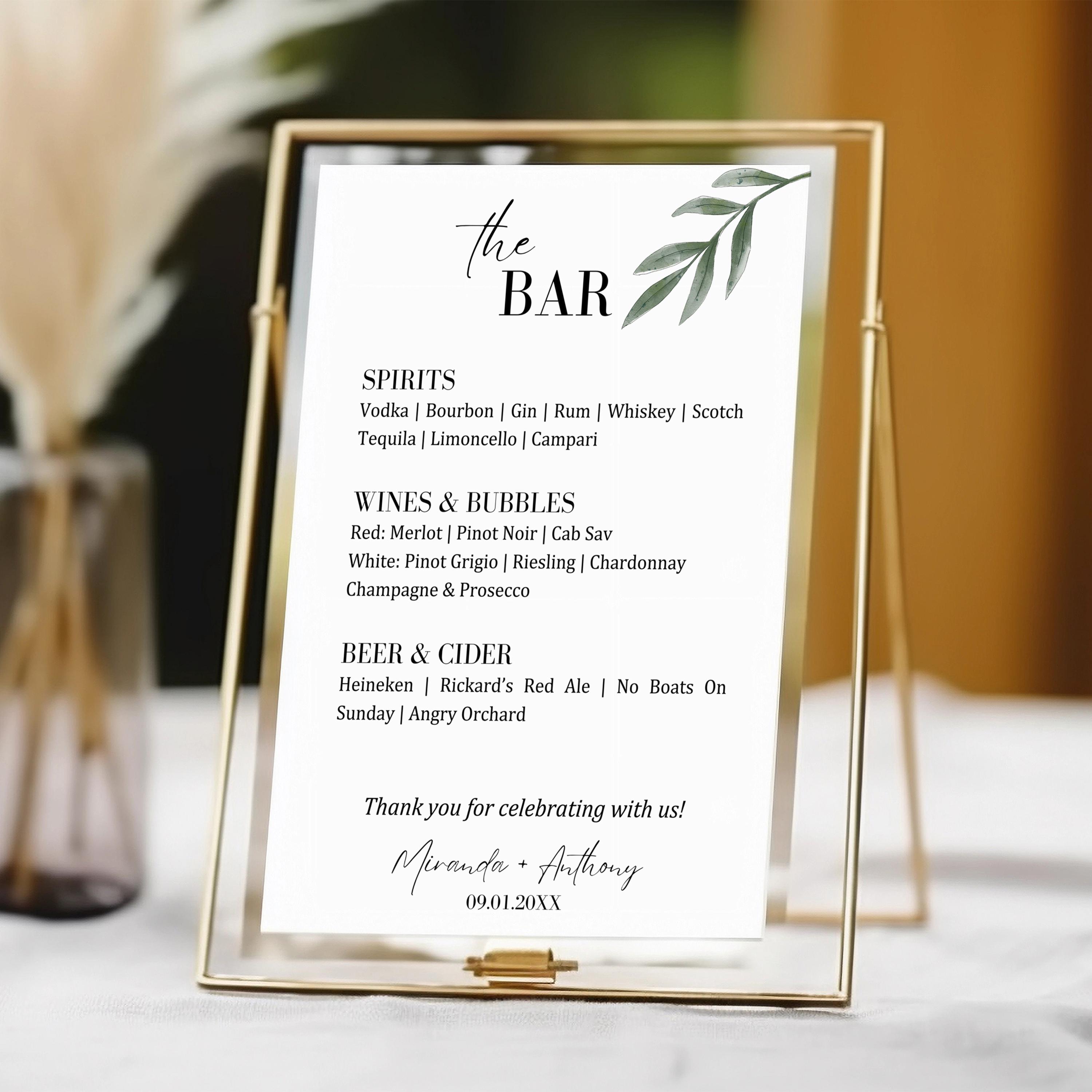 The Bar Sign, Printable Drinks Menu, Minimalist Wedding Bar Menu, Modern Wedding Drink Menu, Let's Drink Party Sign, Editable Canva Template