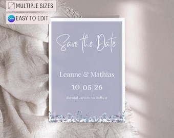 Floral Save the Date Invitation Template, Lilac Save the Date Card, Mauve Modern Wedding Text Message Evite, Watercolor Invite