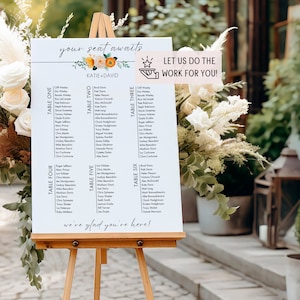 Plano de asientos para boda con diseño floral de acuarela amarilla, plano de mesa de recepción personalizado, asientos de boda modernos personalizados, letrero imprimible con flores estilo boho