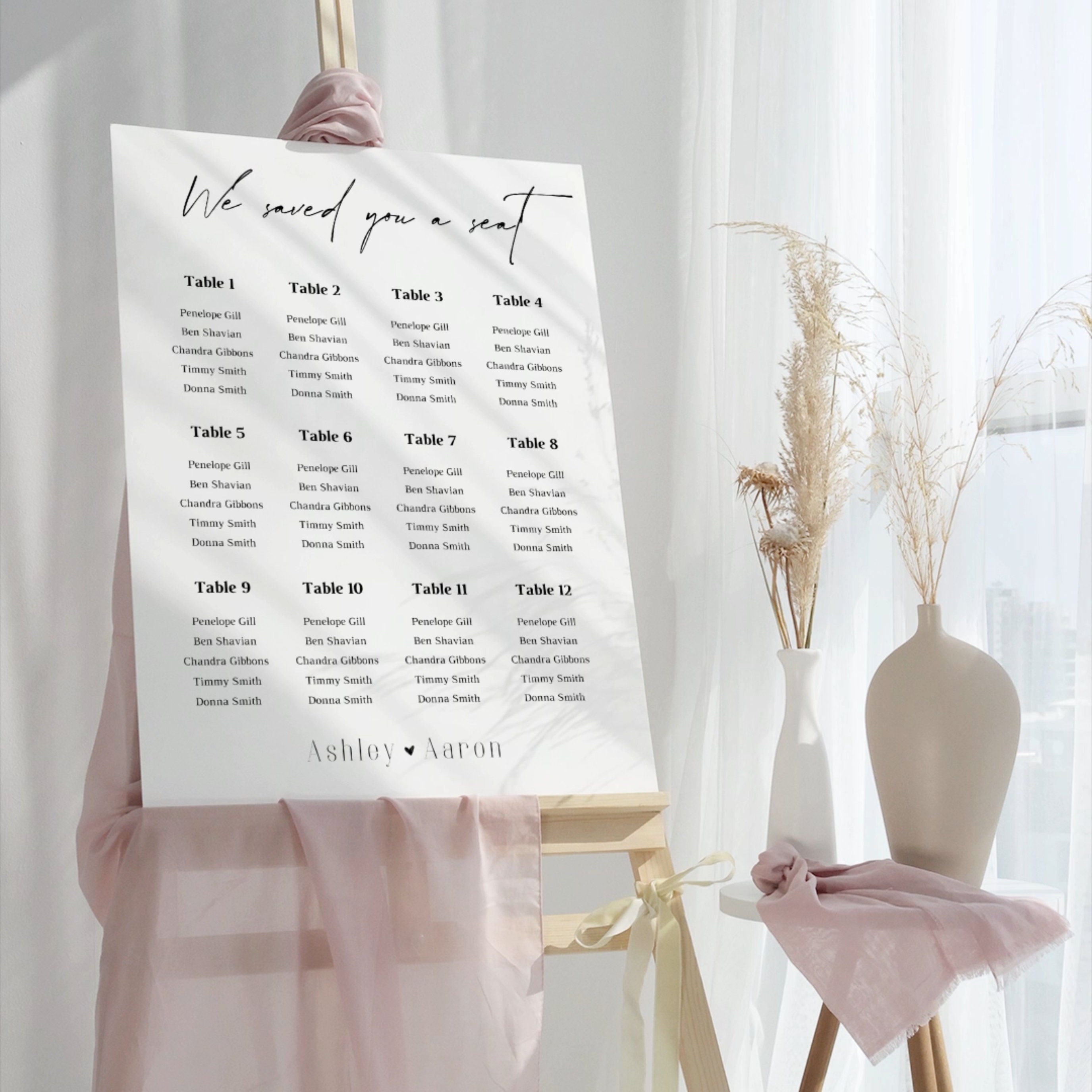 Seating Chart Write In Elegant Wedding Seating Chart, Personalized Reception Seating Plan ...