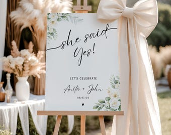 Modern Engagement Bridal Shower Welcome Sign, Calligraphy Font Engagement Party Welcome Board, Minimalist She Said Yes Editable Party Poster