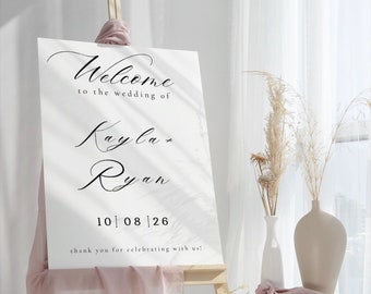 Modern Script Welcome Sign Template, Printable Minimalist Wedding Reception Poster, Modern Editable Cursive Signage, Wedding Entrance Board