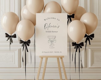 Modern Bridal Shower Welcome Sign Hand drawn Champagne Coupe Sign Script Wedding Poster Personalized Bridal Party Wedding Welcome Board DIY