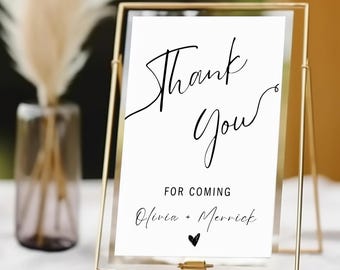 Minimalist Thank You Sign, Thank You For Coming Template, Printable Wedding Signs, Modern Reception Party Sign, Calligraphy Decor