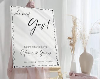 Hand Drawn Engagement Welcome Sign Minimalist Heart Sign Modern Script Wedding Poster Personalized Reception Party Welcome Sign Wavy Frame
