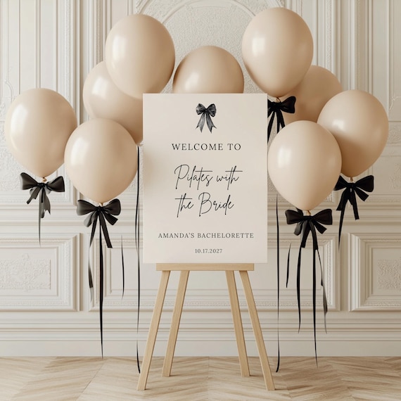 Pilates with the Bride Sign Bridal Shower Welcome Sign Minimalist Modern Script Bachelorette Poster Personalized Engagement Party Signage