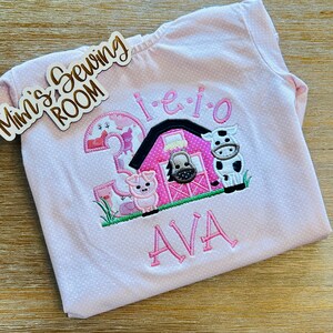 Girl's Farm Birthday Shirt, Three-I-E-I-O, Personalized Cotton Tee