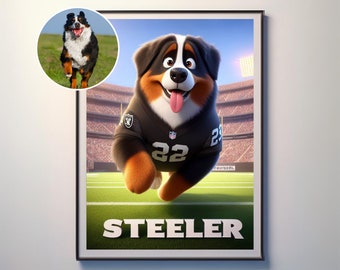 American Football Pet Portrait, Custom Cartoon Pet Portrait, Custom Dog Portrait, American Football Gift, Funny Pet Gift, Digital Downloads