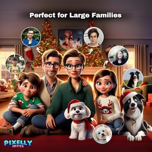Ritratto di famiglia grande, ritratto di famiglia dei cartoni animati, grande ritratto di famiglia, ritratto di famiglia di Natale personalizzato, ritratto dei cartoni animati, file digitale