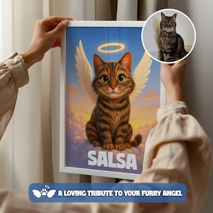 Pet Memorial Portrait With Angel Wings, Pet Loss Portrait, Cartoon Pet Portrait, Custom Pet Memorial Art, Digital Downloads