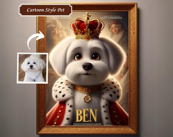 Portrait d'animal de compagnie royal | Portrait de chien de dessin animé | Illustrations pour animaux de compagnie | Portrait d'animal de compagnie Renaissance | Portrait Roi Reine | Cadeau pour maman chien | FICHIER NUMÉRIQUE