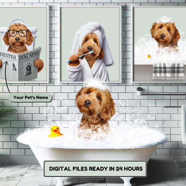 Custom Pet Portraits, Dog In Toilet, Pet in Bathtub, Funny Pet Portrait, Bathroom Dog Wall Art, Dog Bathroom Art, Pet Gift