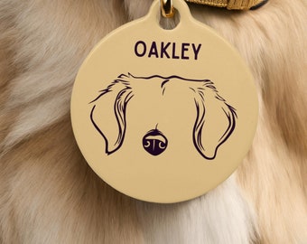 Golden Retriever Dog ID Tag with QR code | Dog Ears Personalized Name Tag | Puppy Tags | Golden Retriever Ears | Custom Gift for Dogs