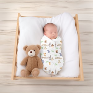 PERSONALIZED Swaddle Newborn Swaddle Safari Name Swaddle Personalized Baby Gift Baby shower gift Baby Name Blanket Custom Baby Swaddle