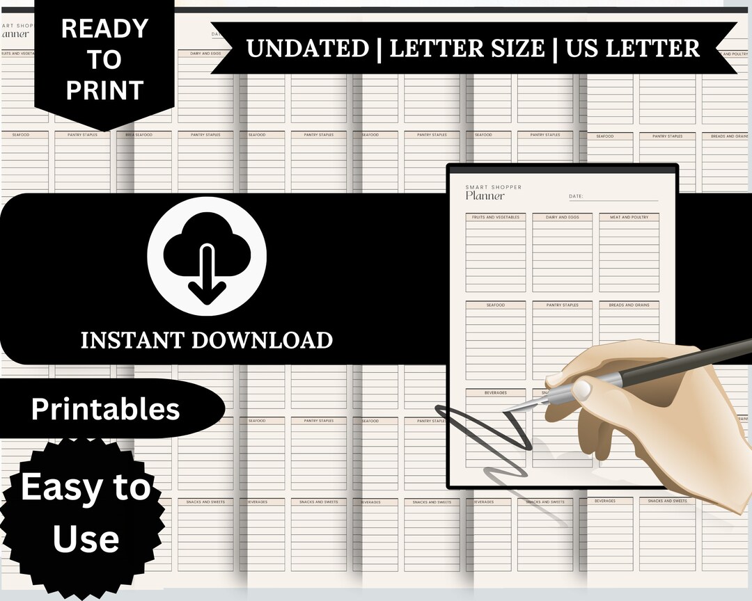Beige Simple Printable Grocery List Planner, Grocery List Printable ...