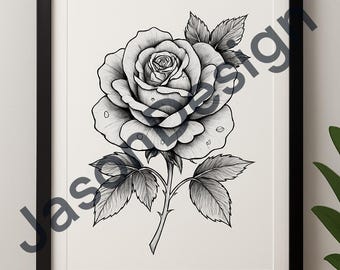 Rose Tattoo Stencil – Classic Flower Digital Download