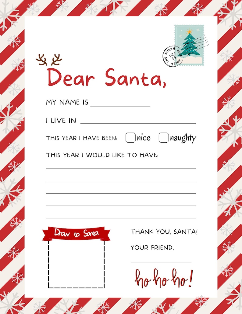 Letter to Santa Printable | Kids Christmas Wish List PDF | Digital ...