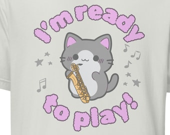 Bari Sax Cat - Ready to play! Tee shirt for saxophones