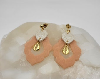 18k Gold-Filled Cowrie Shell and Hand-Stamped Clay Earrings