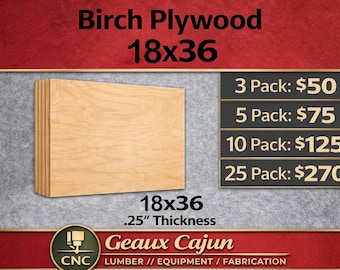 Birch Plywood Sheets 18x36, 1/4" Thickness for Laser Cutting, CNC Signs