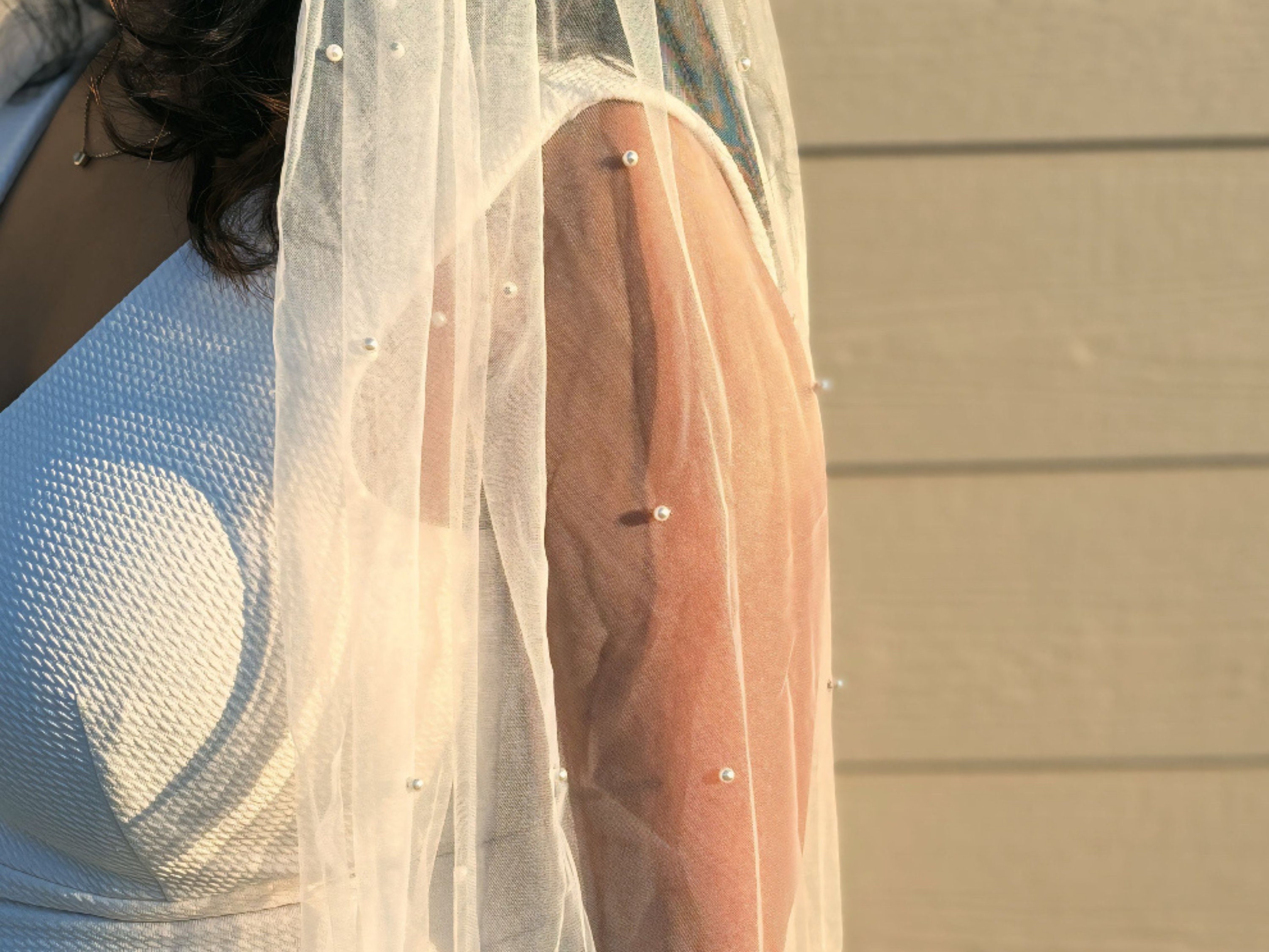 Cathedral Wedding Veil With Pearls - Modern Bridal, Ivory 