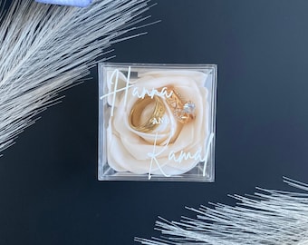 Personalized Acrylic Ring Box with Rose Holder, Wedding Engagement Gift
