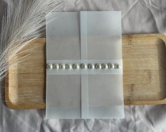 Pearl Vellum Belly Bands for 5x7 Invitations, Prefolded