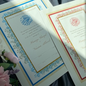 Luxus Nikkah Urkunde Premium A4 A5 Islamischer Hochzeitsvertrag Nikkah Nama Muslim Heiratsurkunde Handbemalt Nikkah Quran Vers gold