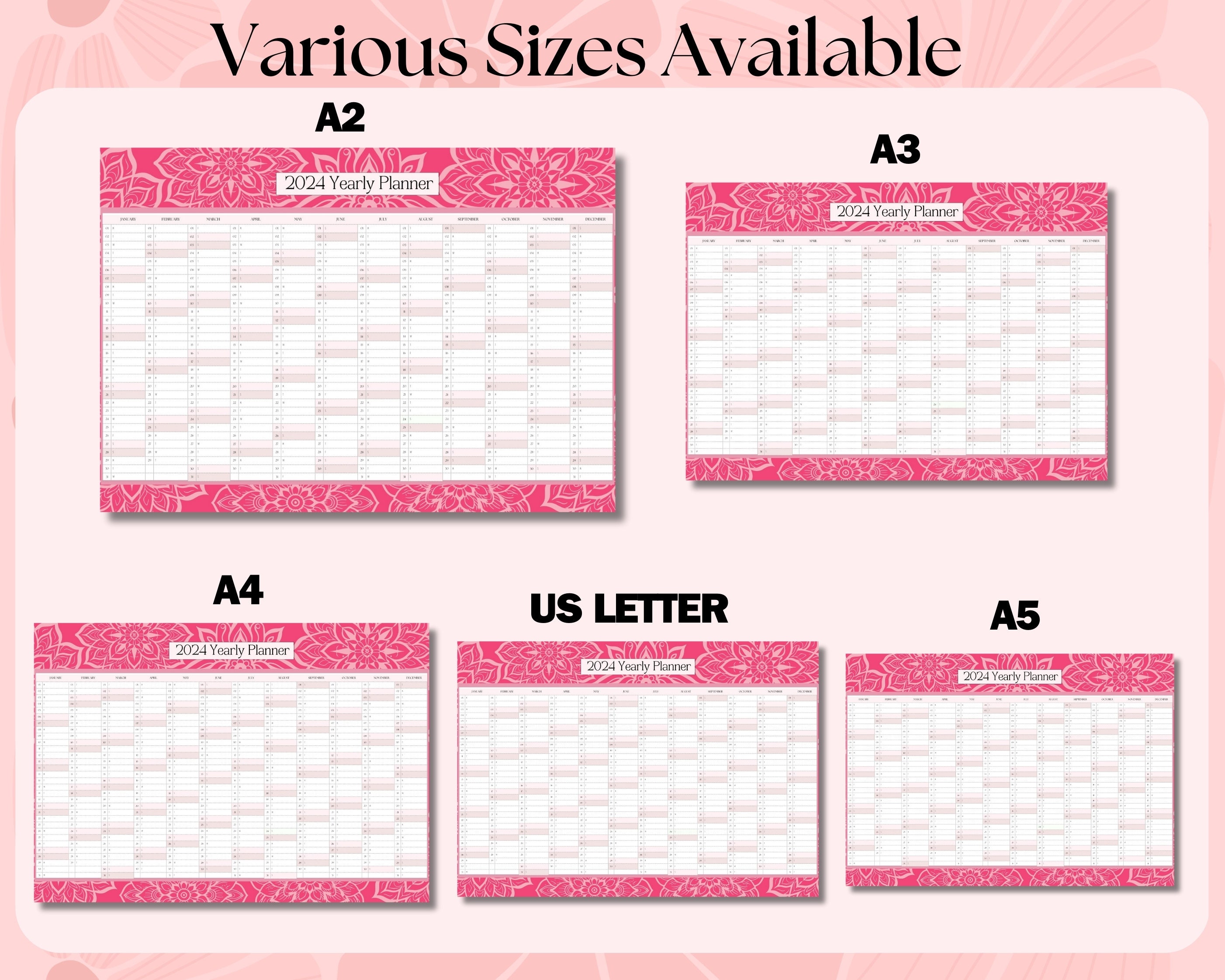 2024 Full Year Calendar 2024 Monthly Planner 2024 Yearly Calendar