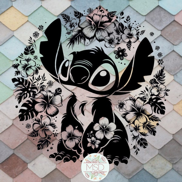 Flowers and Swirls Stitch (Lilo & Stitch) SVG - Intricate Weeding, Cricut, Silhouette Vinyl Digital Files