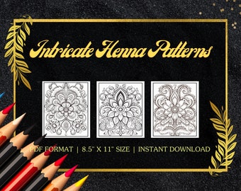 50 Intricate Henna Patterns Coloring Pages for Instant Download - Volume II
