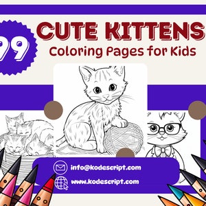 99 Cute Kittens Coloring Pages for Kids for instant download
