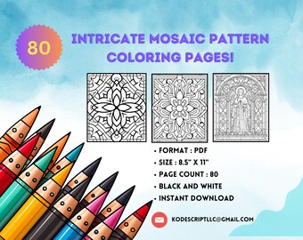 80 Intricate Mosaic Pattern Coloring Pages for Instant Download