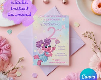 Magical Fairy 2nd Birthday Invitation, Abby Cadabby Theme, Editable Canva (Digital Download)