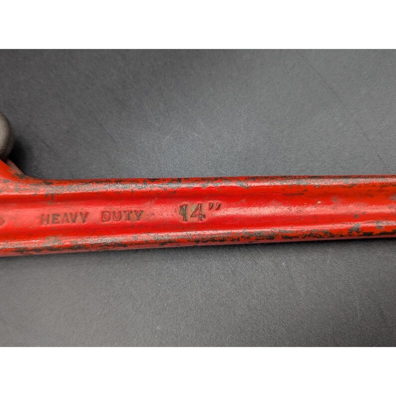 Vtg Red RIDGID 14" Pipe Wrench Heavy Duty Elyria, Ohio USA Rigid Ridge Tool Co. image 4
