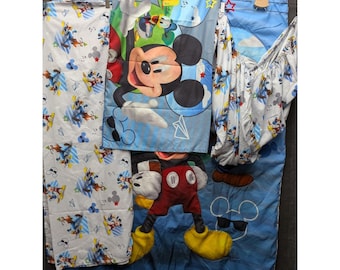 Vintage Disney Junior Mickey Toddler Bed Set Complete 4 Pieces 90s Toddler Decor