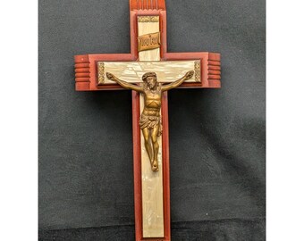 Vintage Wooden Cross Crucifix Jesus And Holy Water & Prayer Candle Compartment