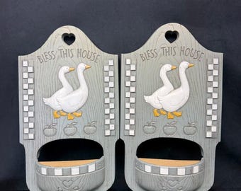 Goose Country Vintage 80s Wall Hanging Planter Bless This House Geese (2) Granny