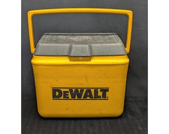 Vtg DeWalt Tools Yellow Black Cooler Rubbermaid 13x8x10 Lunchbox Distressed