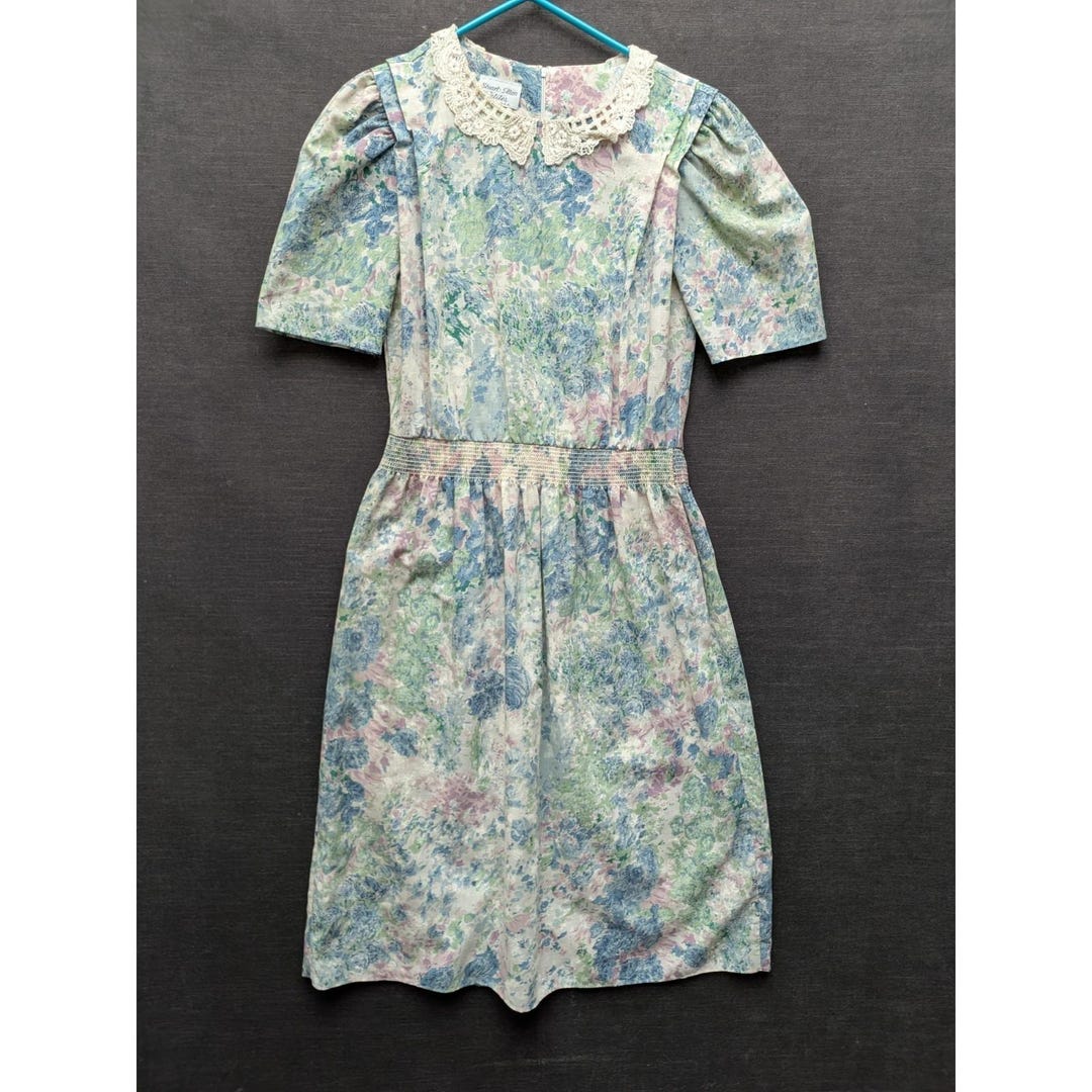Stuart Alan Petites Floral Lace Trim Vtg Dress 80s Cottagecore Prairie ...