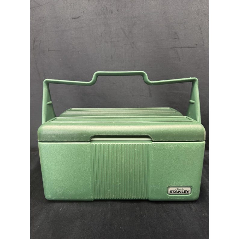 1989 Stanley Aladdin Cooler Green Insulated Divided Lunch Box No Thermos USA image 5