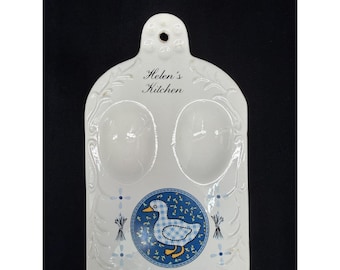 Vintage Cottagecore Duck Goose Spoon Rest Egg Holder "Helen's Kitchen" Granny
