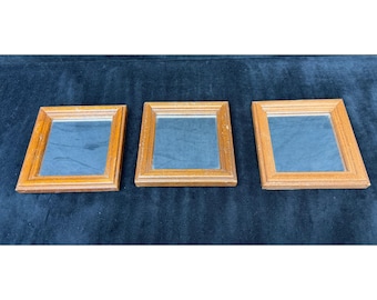 Set Of 3 Square Wooden Framed Mirrors 5x5 Rustic Wall Decor Small Accent Mirrors