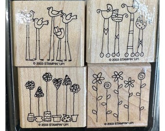 Stampin' Up! SIMPLE SOMETHINGS 4 Wood Mounted Rubber Stamps 2003 Vintage Craft