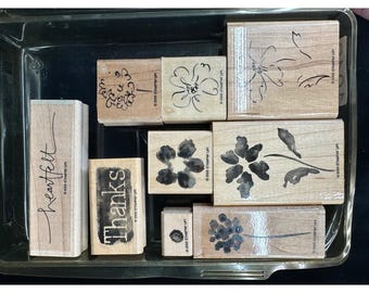 Stampin' Up! HEARTFELT THANKS Wood Mounted Rubber Stamp 2005 VTG Floral Cards