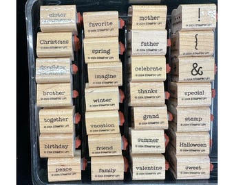 Stampin' Up! Everyday Flexible Phrases 28 Wood Mounted Rubber Stamps 56 Phrases