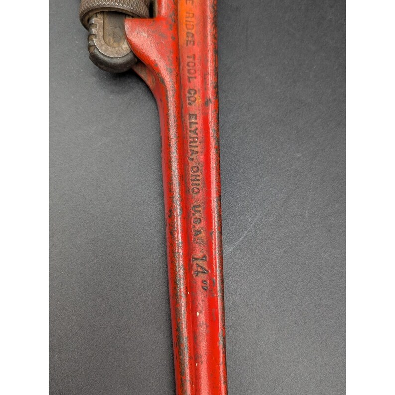 Vtg Red RIDGID 14" Pipe Wrench Heavy Duty Elyria, Ohio USA Rigid Ridge Tool Co. image 8