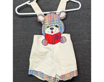 Vintage Infant Overalls The Three Bears Cream & Plaid Vintage Baby Outfit 6-9M