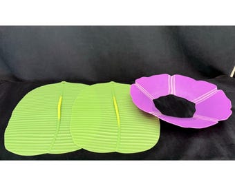 Charles Viancin 2 Banana Leaf Silicone Lids 16" and 1 Overboil Lid Purple Flower